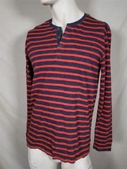 GAP Navy Blue Red Stripe Cotton Knit Henley Shirt sz L