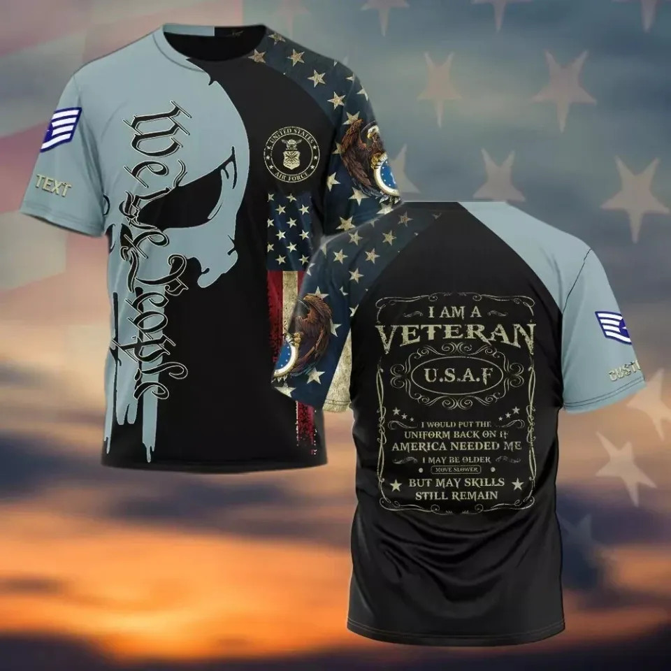Personalized Name US AF Veteran 3D Printed T-Shirt, Military AOP Fullsize S-5XL