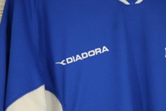 VINTAGE Diadora Mens Sz Medium V-Neck Short Sleeve Jersey Shirt Blue Bulldogs