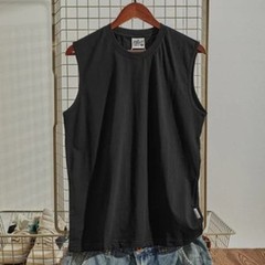Summer New American Retro Sleeveless O-neck Soild Color T-shirt Men’s Fashion 10