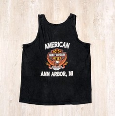 Vintage 90s Harley Davidson Eagle Ann Arbor MI Tank Top T-Shirt Size L Black USA