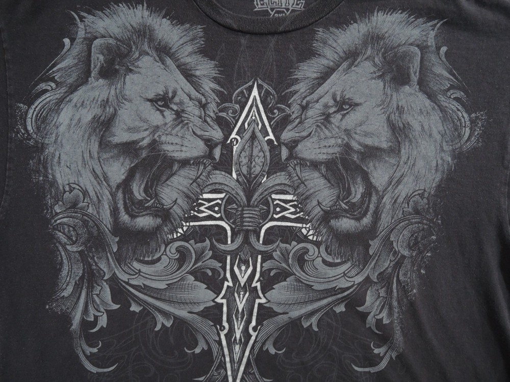 VINTAGE MMA Elite Shirt Mens 2XXL XXL Black Graphic Lion Cross UFC Fighting
