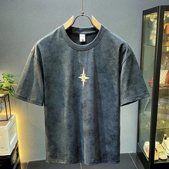 Mens Graphic Embroidered T-Shirt Retro Acid Wash Vintage Streetwear Crewneck Tee