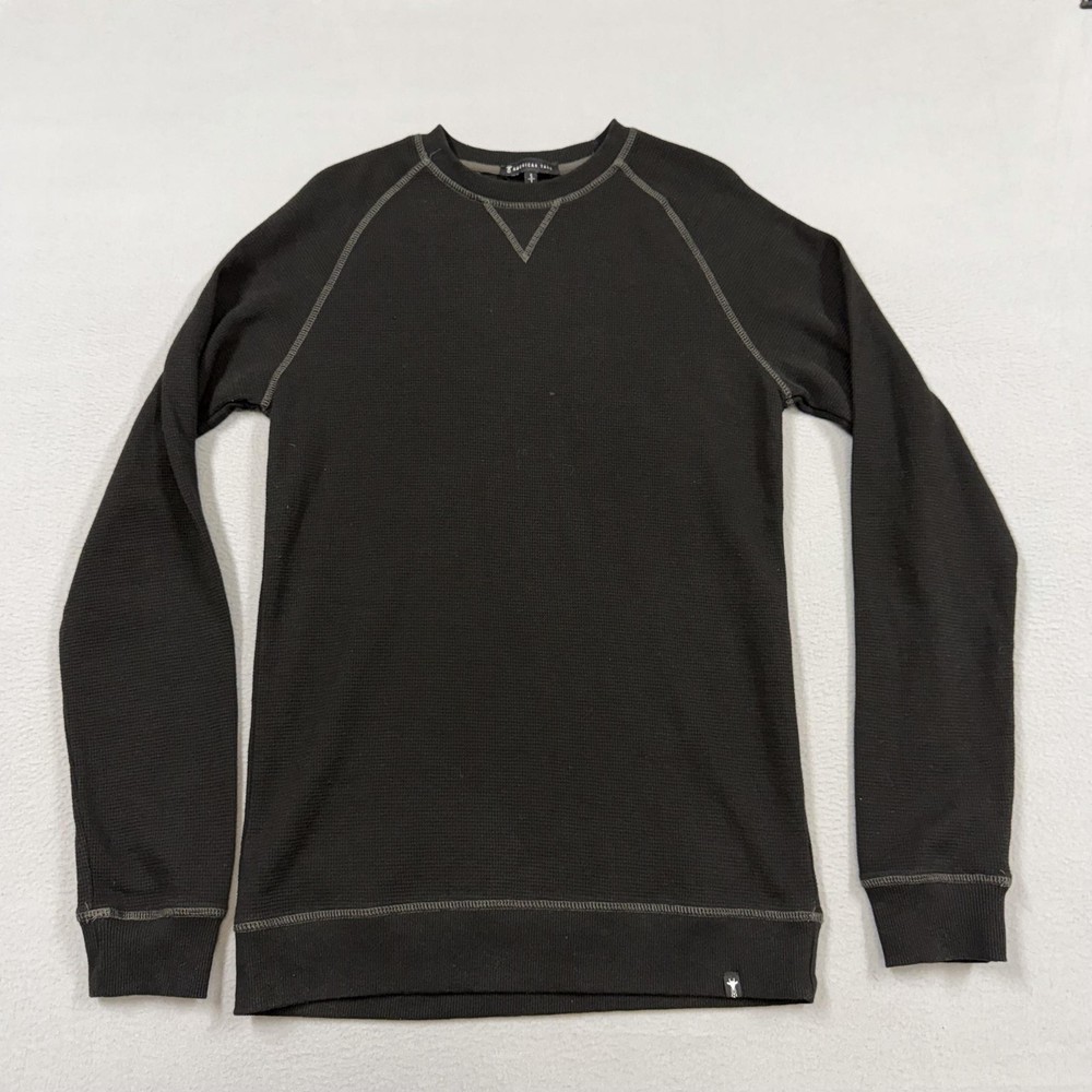 American Tall Shirt Mens ST Black Thermal Waffle Knit Long Sleeve Crewneck Top