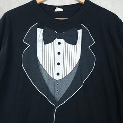 Vintage Tuxedo T Shirt Mens 2XL Black Bow Tie Formal Graphic Tee Novelty