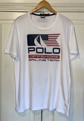 Polo Ralph Lauren T shirt Men L White Offshore Sailing Team American Flag Preppy