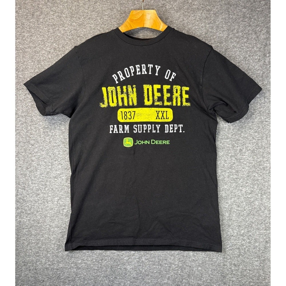 John Deere Black Graphic T-Shirt Farm Supply Dept Cotton Tee Mens Size M Barn