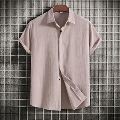 Loose Fit Pure Color Button up Short Sleeve Men’s Shirt Summer New Arrival Clean