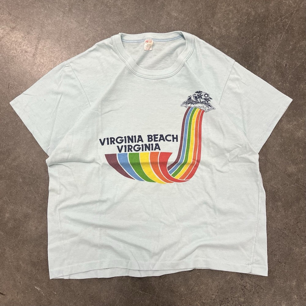 Vintage 70s 80s Baby Blue Virginia Beach Rainbow M/L Destination Souvenir Tee