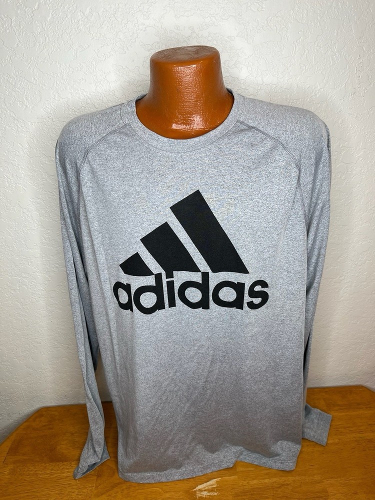 Men’s Adidas ClimaLite L/S Athletic T-Shirt Large L – Gray – Polyester
