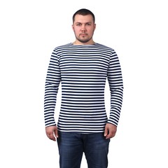 Men’s Striped Long Sleeved T-Shirt 100% Cotton Dark Blue Original Telnyashka