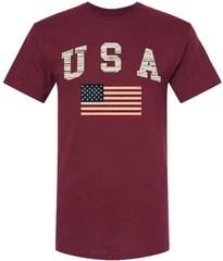 USA Text with US Red White Blue Flag T-Shirt US Patriotic Distressed Print Tee