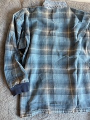 Vintage Structure Flannel Shirt L Blue Plaid Denim Collar Made in USA 90s