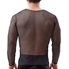 Mens Fishnet Shirts Mesh Transparent Long-Sleeve Muscle T-Shirt Undershirt Tops