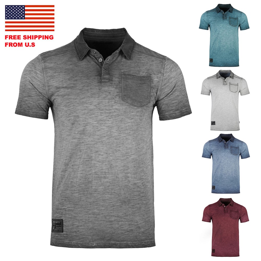 ZIMEGO Mens Short Sleeve Polo – Vintage Wash Color Dyed Casual Shirts