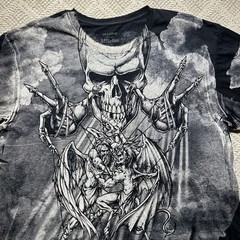Rare Vtg Affliction Puppet Master God Vs Devil Demon Shirt 2XL Y2K AOP