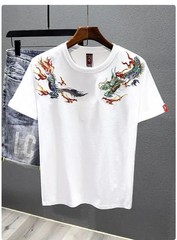 Men’s Dragon Embroidered T-Shirt Casual Short Sleeve Summer Ethnic Style Top