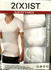 2(x)IST Slim Fit V-Neck Cotton Essential White T-Shirt Pack of 3 Size Medium NIB
