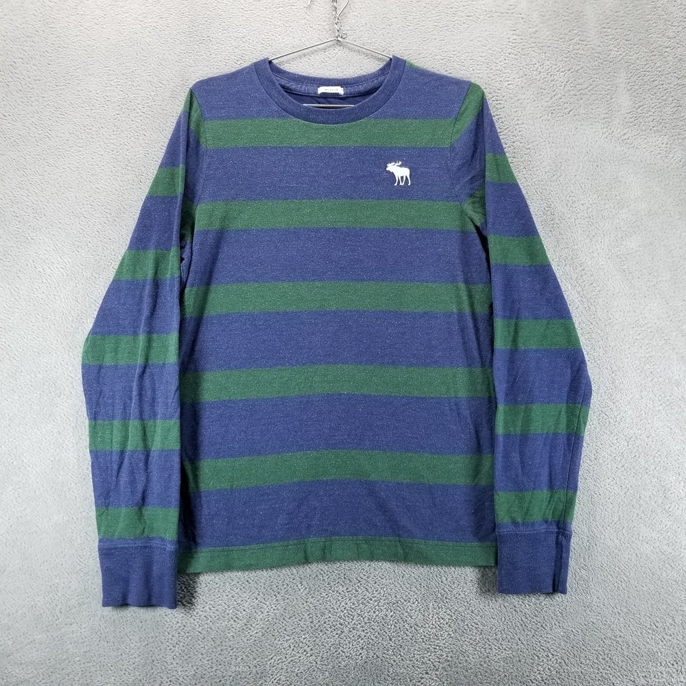 Abercrombie Fitch Shirt Mens XL Green Blue Muscle Crew Neck Long Sleeve Y2K
