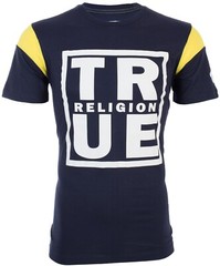 $79 TRUE RELIGION Navy SQUARE FOOTBALL Short Sleeve Designer Graphic T-shirt NWT