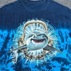Great White Shark Tee Shirt Adult Size XL Blue Tie Dye Vintage Style Nature