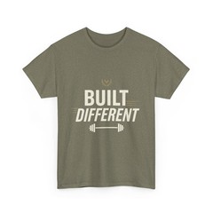 Built Different Gym Graphic Tee 100% Cotton Barbell Print Workout Fitness Shirt