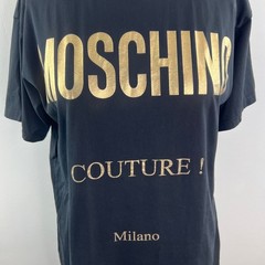 MOSCHINO Couture Black Gold Top Cotton Crew Neck Straight Hem Pullover Size XXS