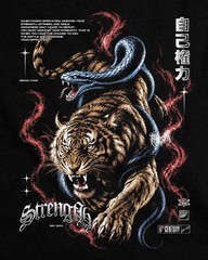 Men’s Vintage Washed Graphic T-Shirt Tiger Snake Print Gothic Streetwear Tee