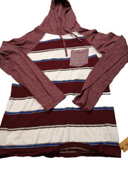 Men’s RUSTIC BLUE Long Sleeve Hooded Maroon & White Shirt Size Medium