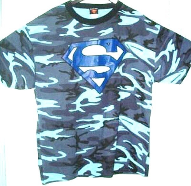 WB SUPERMAN LOGO BLUE CAMO COTTON T-SHIRT MENS MEDIUM