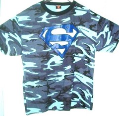 WB SUPERMAN LOGO BLUE CAMO COTTON T-SHIRT MENS MEDIUM