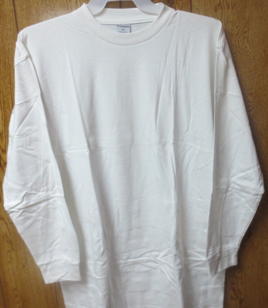 Men T-Shirts White Long Sleeve 2XL 6 Pc. 100 Cotton Economical Import Work Wear