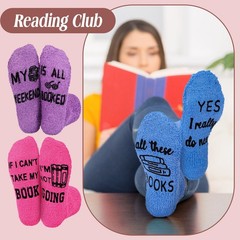 8 Pairs Valentine Book Club Fuzzy Warm Reading Theme Socks Gift For Women