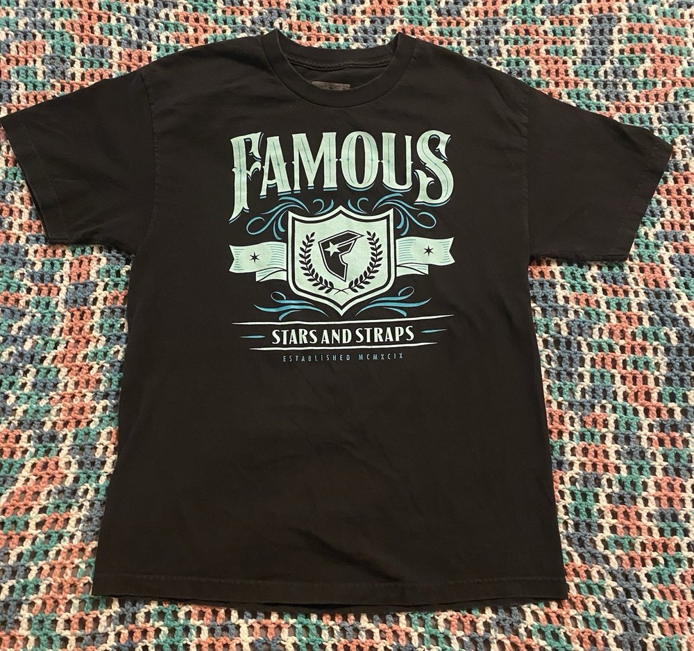 Y2K Famous Stars And Straps Logo T Shirt Sz L Black Hip Hop Grunge Rock