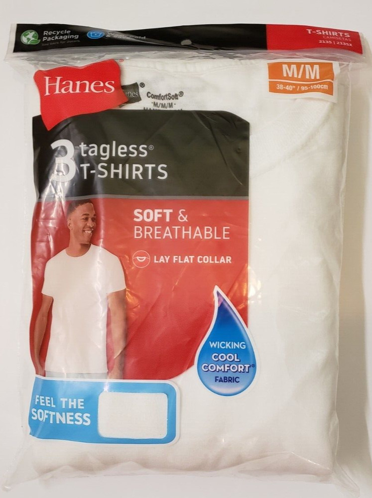 Hanes Men’s Tagless Cotton Crew Undershirt 3 P ack White Medium 38-40″