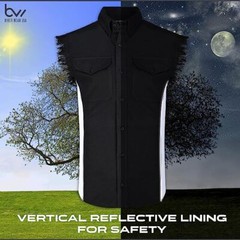 MEN’S SLEEVELESS DENIM SHIRTS – 2-TONE – WITH VERTICAL REFLECTIVE SAFETY LINING