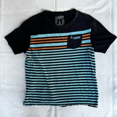 Hinano Tahiti Shirt L Black Striped Beer Surf Hawaii Pocket Waimea Pipeline 2952