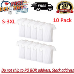 10 Pack Hanes Men’s White Crew T-Shirt Super Value Cotton Size S-3XL