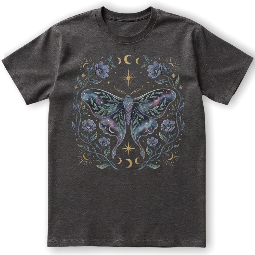 Galaxy Moth T-Shirt Celestial Moon Phase Floral Witchy Mystical Nature Gift