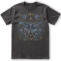 Galaxy Moth T-Shirt Celestial Moon Phase Floral Witchy Mystical Nature Gift