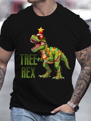 Men’S 3D Printed Christmas Tree Rex T-Shirt for Summer, Casual Round Neck, Shor