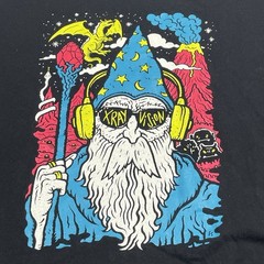 Adult T-Shirt, Black, Size M – Crooked X-Ray Vision Wizard Dragon Neon Graphic