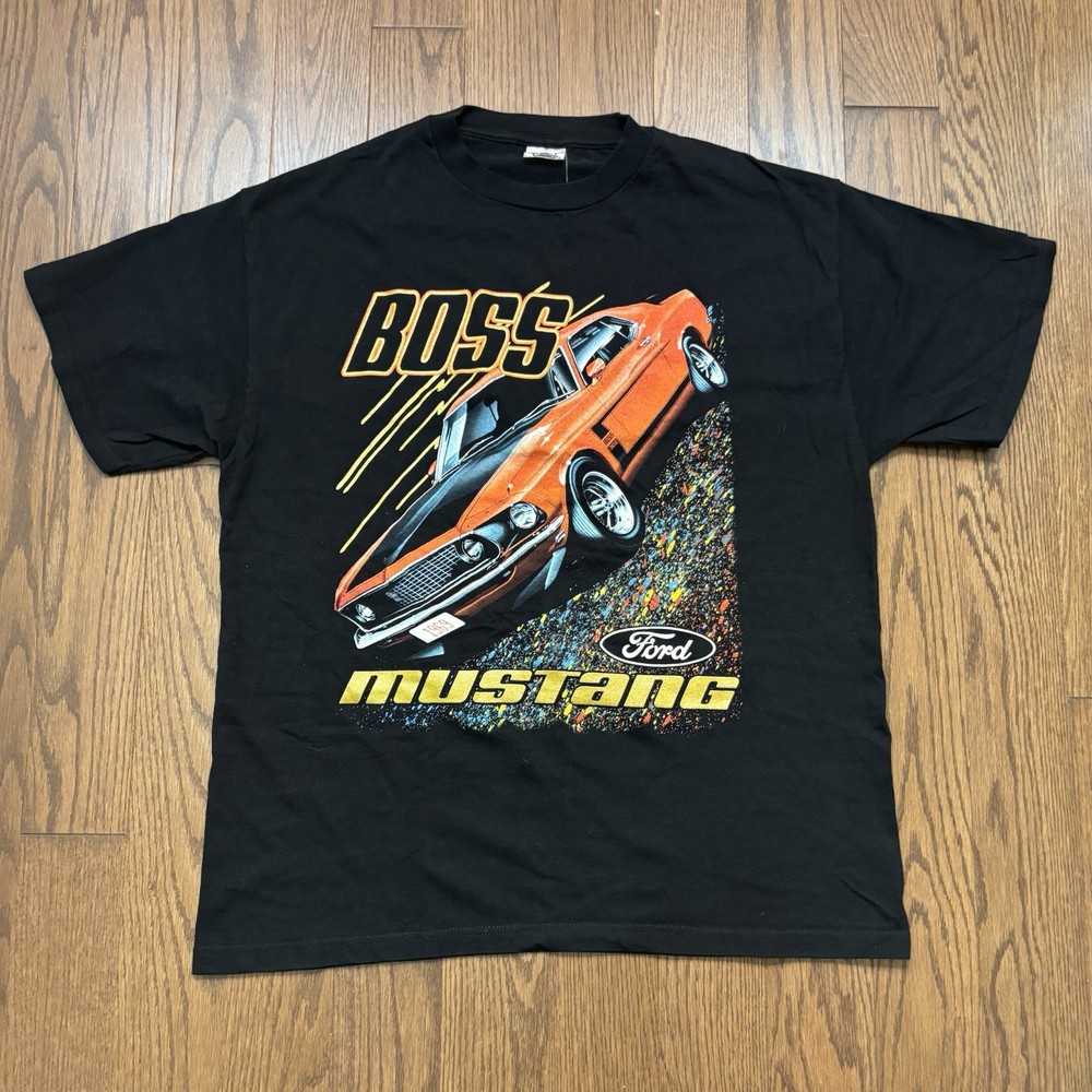 Vintage Ford Mustang Boss T Shirt Y2K Racing Graphic Tee NASCAR – Mens Large