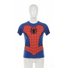 Marvel SpiderMan Costume T-Shirt Graphic Tee Blue Superhero Comic Book
