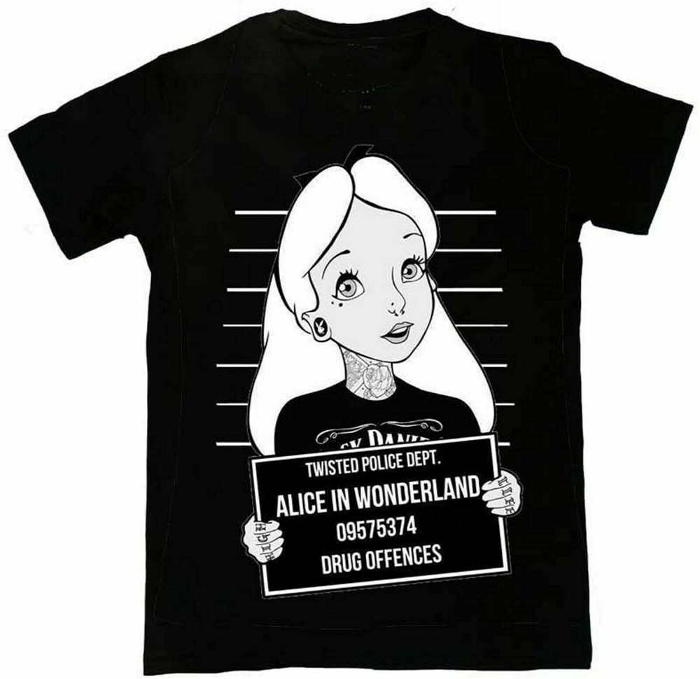 Twisted Punk Alice in Wonderland Mugshot T-Shirt Size S-5XL