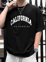 Summer men’s 100% pure cotton casual loose fit plus CALIFORNIA printed sports