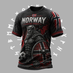 Norway Viking Spirit T-Shirt Soccer Football Fan Warrior Norse Flag Shirt(S-5XL)