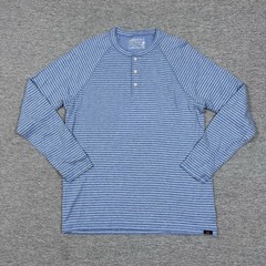 Faherty Shirt Mens Medium Blue Striped Cloud Cotton Henley Long Sleeve Preppy