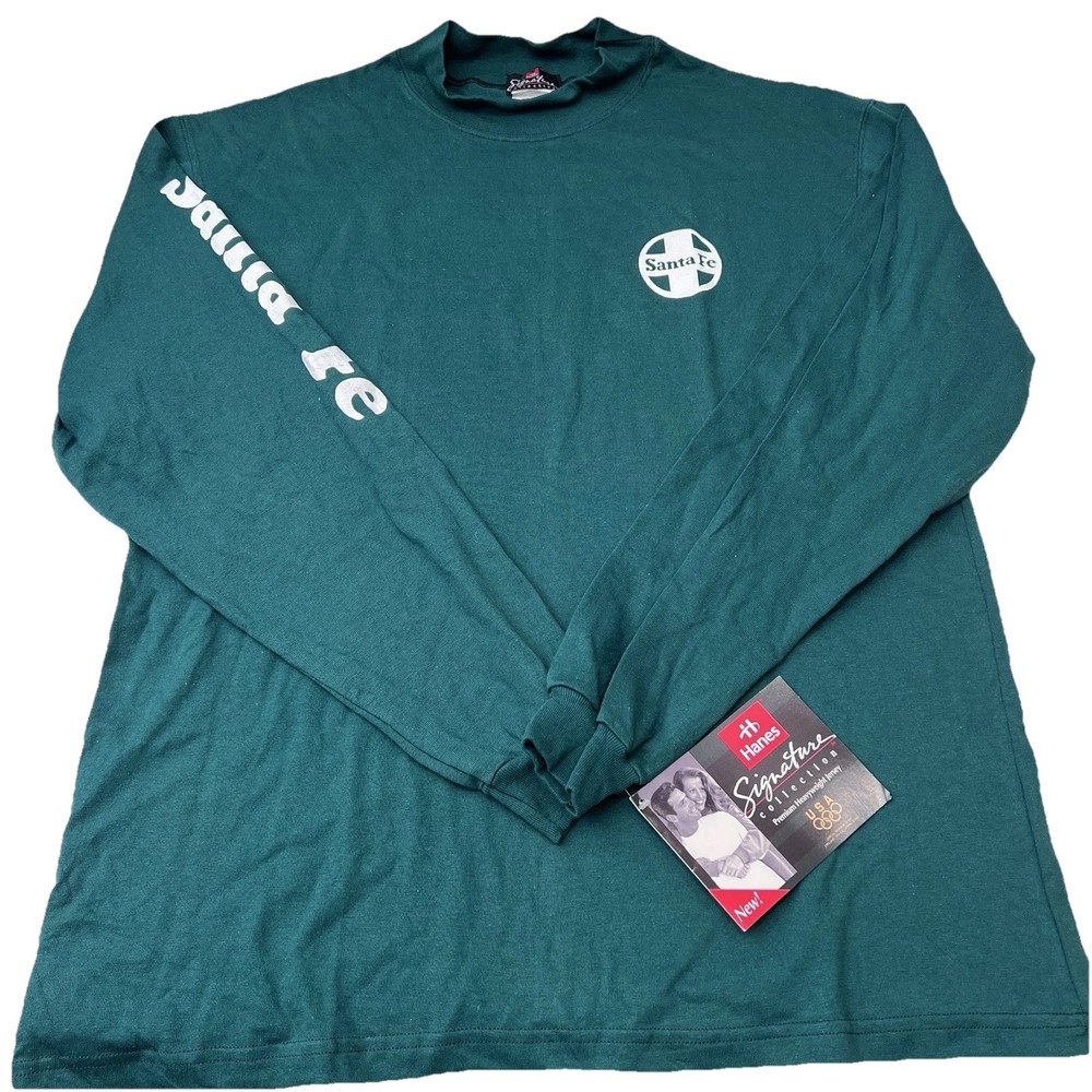 Vintage Santa Fe Railroad Long Sleeve NOS Hanes Signature Green Trains BNSF NWT