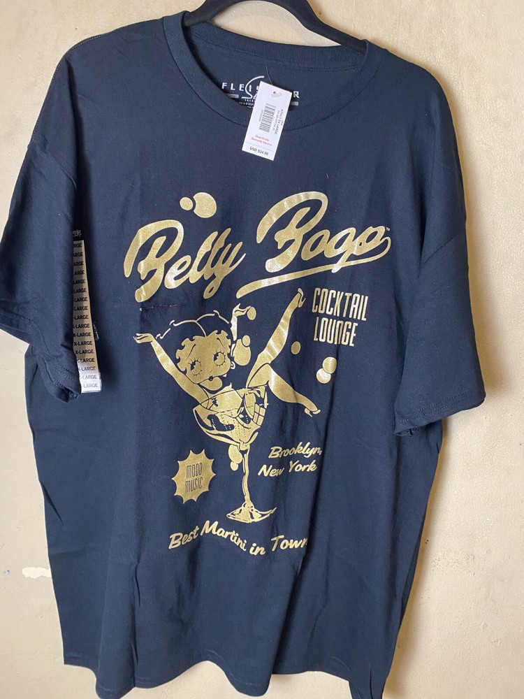 NWT- BETTY BOOP Cocktail lounge Brooklyn NY Black/Gold Graphic Tee SZ XL